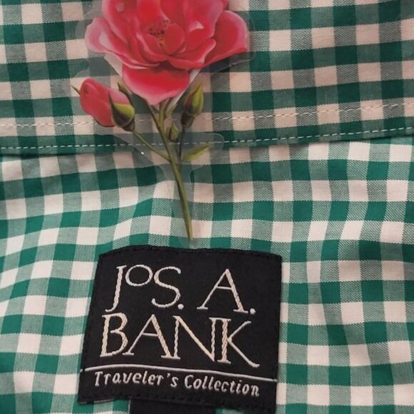 Jos A Banks, Men's green & White Checkered Short Sleeve Shirt. Size L, Not Worn - Picture 3 of 8